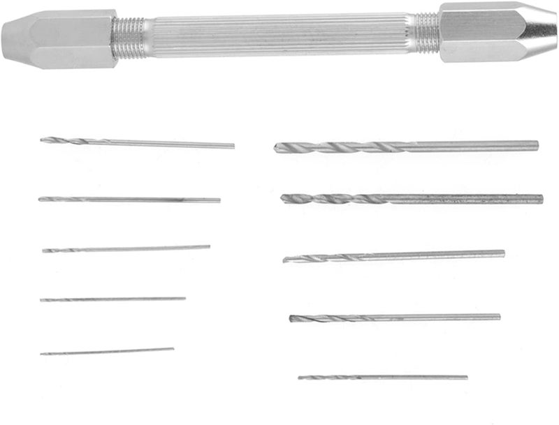 woobles Double End Hand Drill Set, Hand Drill Bits Set Silver Hand Drill with 10 Pcs Precision Pin Vise Micro Twist Drill Bits for Making Artwork Crafts Hanging Jewelry - Image 1